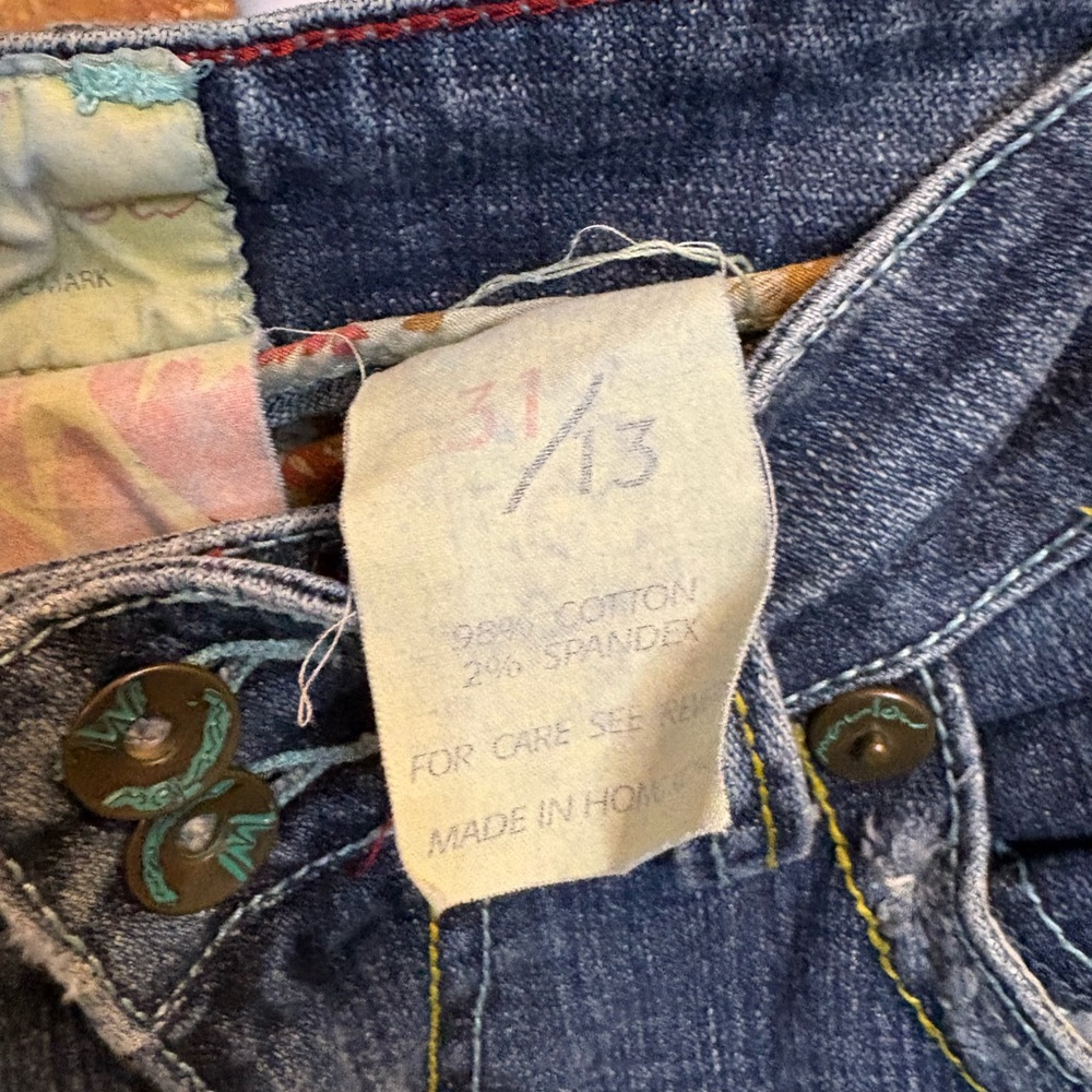 Vintage Embroidered Floral Patchwork Blue Jeans Size 31. - Picture 4 of 10